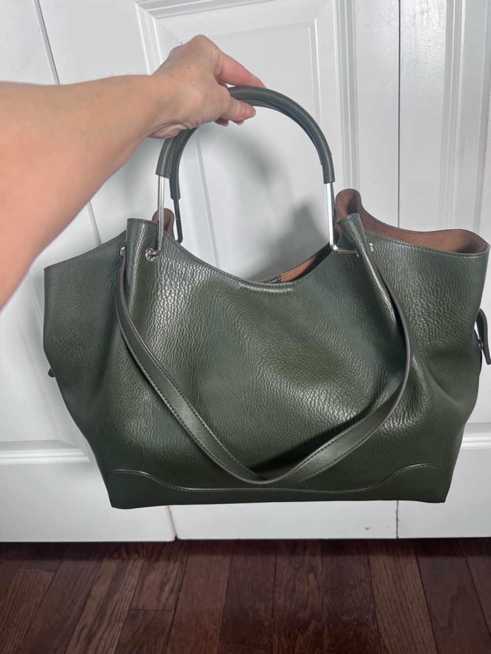 Sondra Roberts Olive Green vegan Leather Shoulder Tote